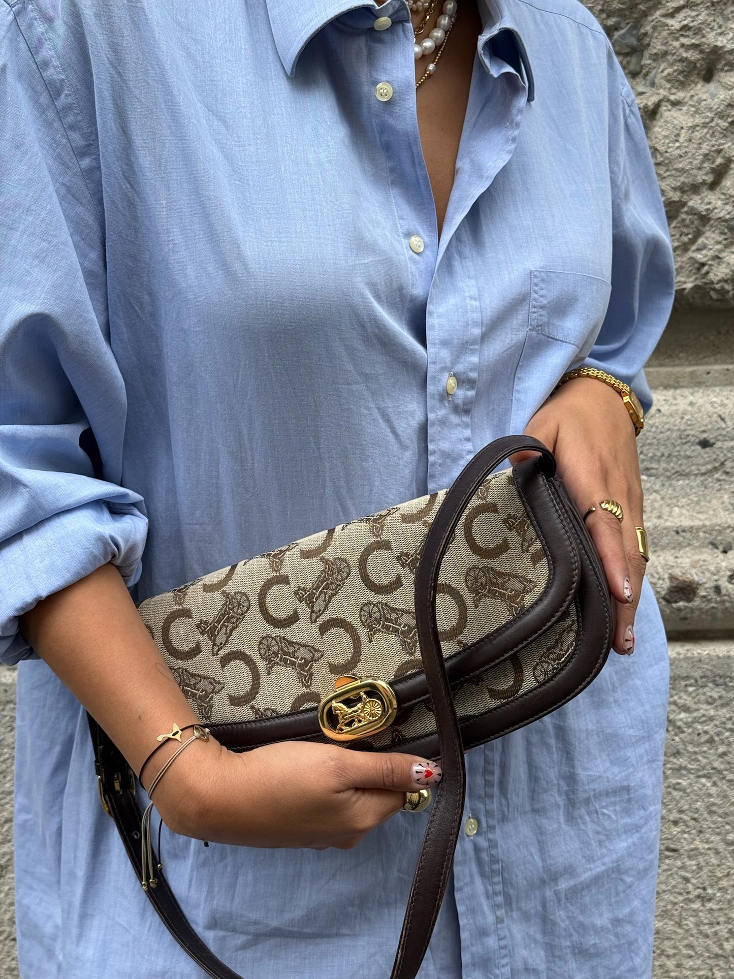 119. Cèline Vintage Monogram Canvas Brown Vintage Bag