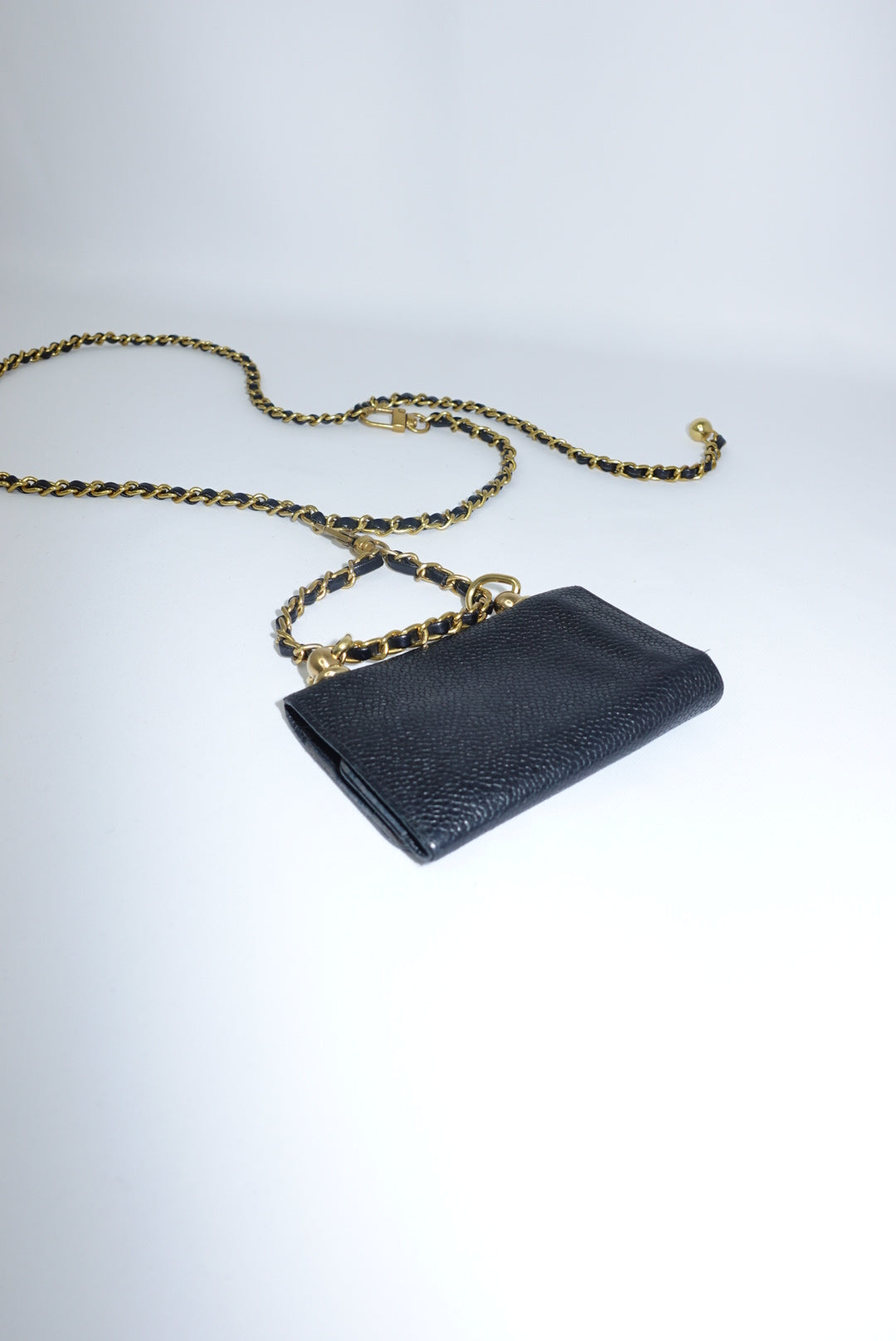 123. Re-Worked Chanel Mini Black Keyholder Caviar Leather W.O.C.