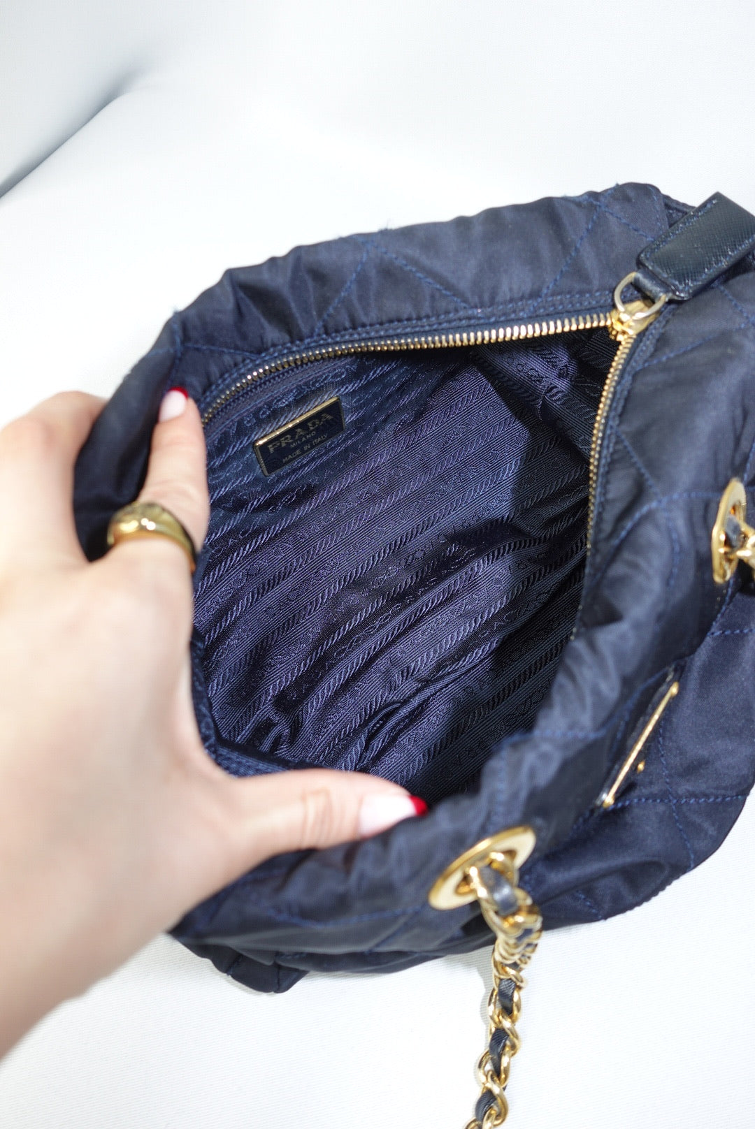 053. Prada Nylon Navy Shoulder Bag