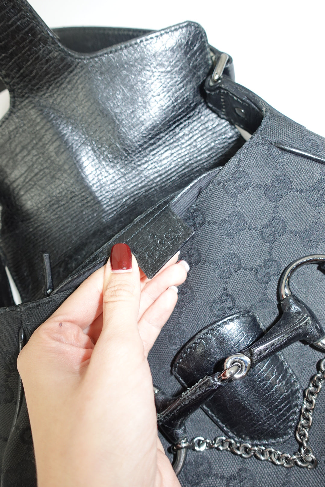 Gucci Horsebit Chain Vintage Black Canvas and Leather Shoulder Bag