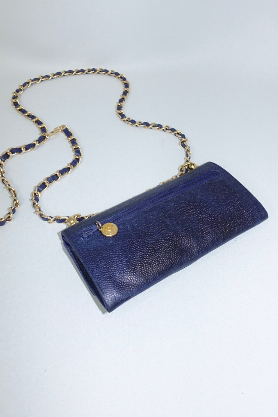 018. Chanel Re-Worked Vintage Flap W.O.C. Navy Caviar Leather CC logo