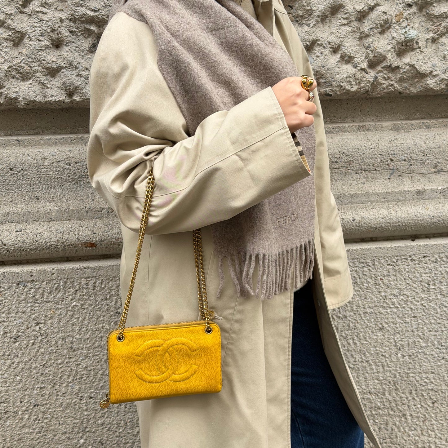 Chanel Mustard Wallet w/ Chain