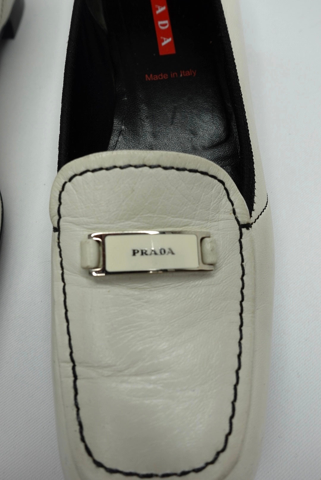 047. Prada White Loafers 37