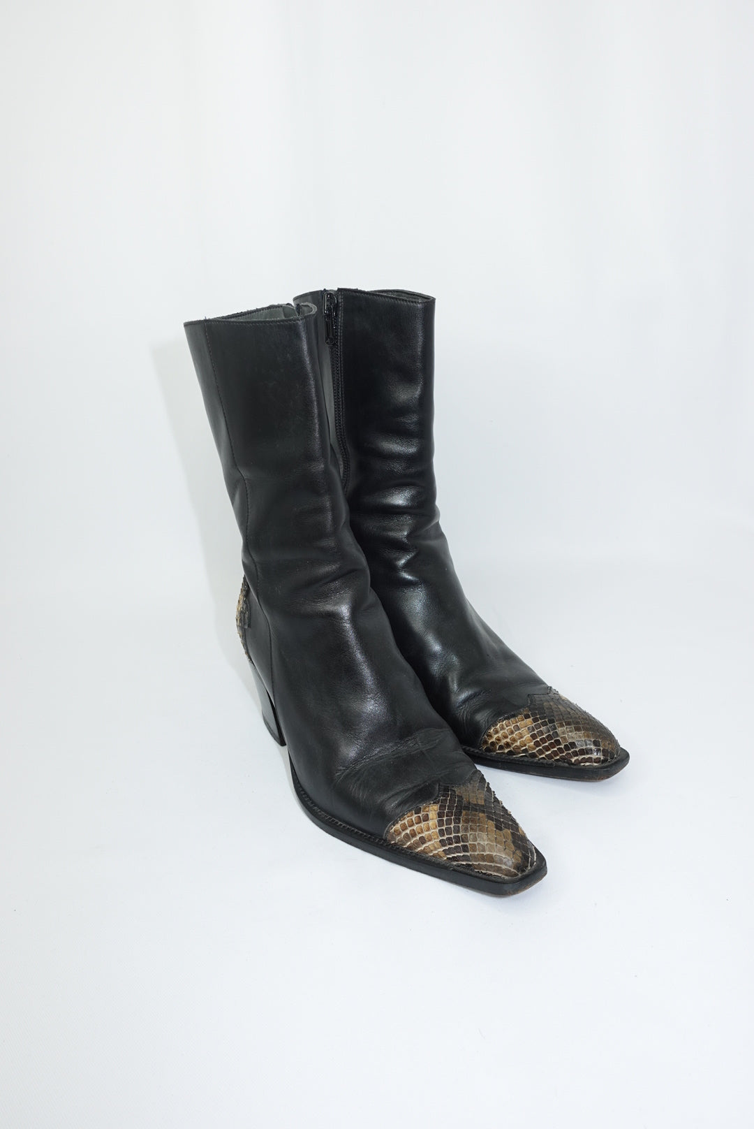 Vintage Black Western Boots With Python Detailing
