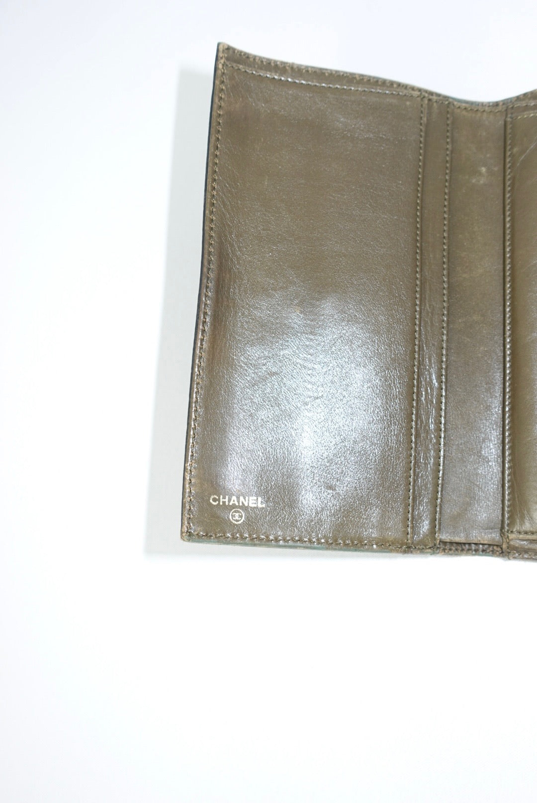 008. Re-Worked Chanel Vintage Olive Green Trifold Flap W.O.C.