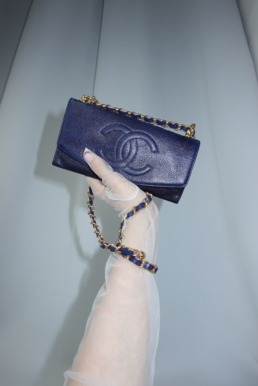 018. Chanel Re-Worked Vintage Flap W.O.C. Navy Caviar Leather CC logo