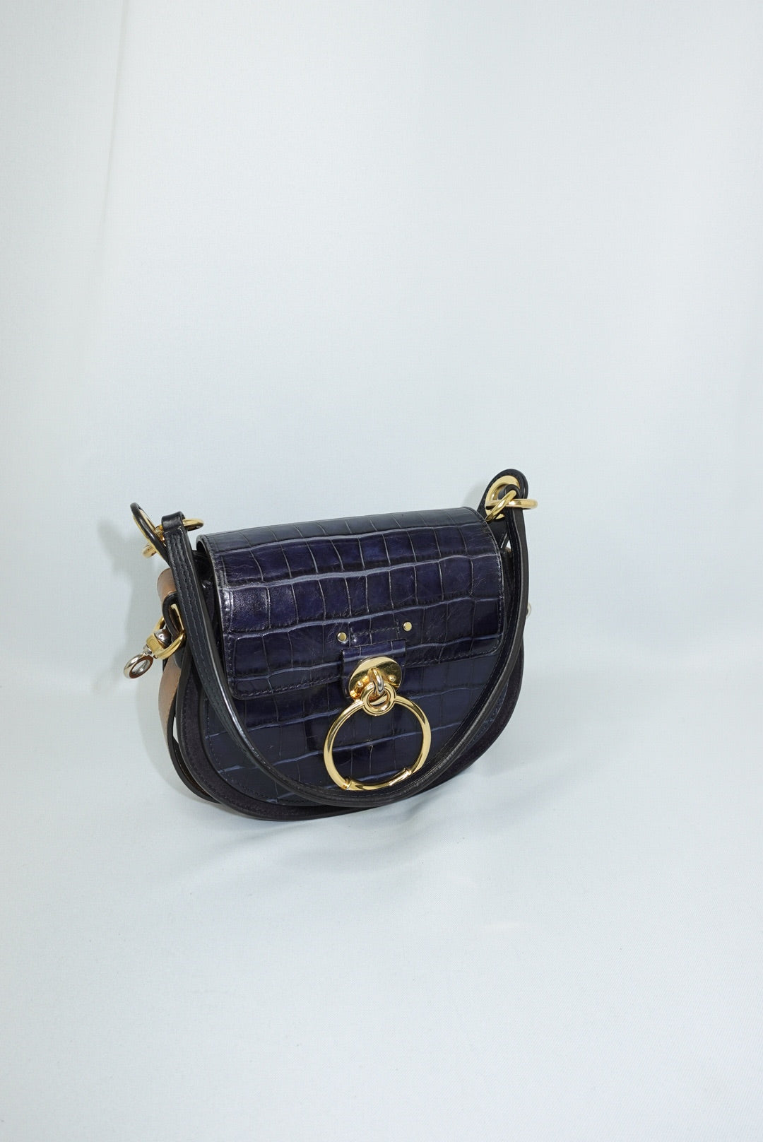 120. Chloé Tess Navy and Gold Shoulder Bag