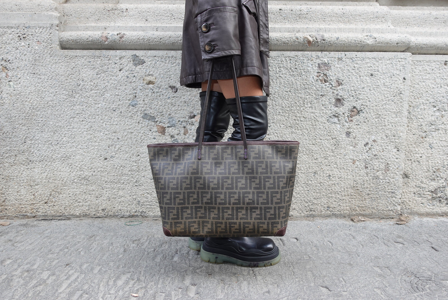 Fendi FF Zucca Brown Vintage Canvas Tote Bag