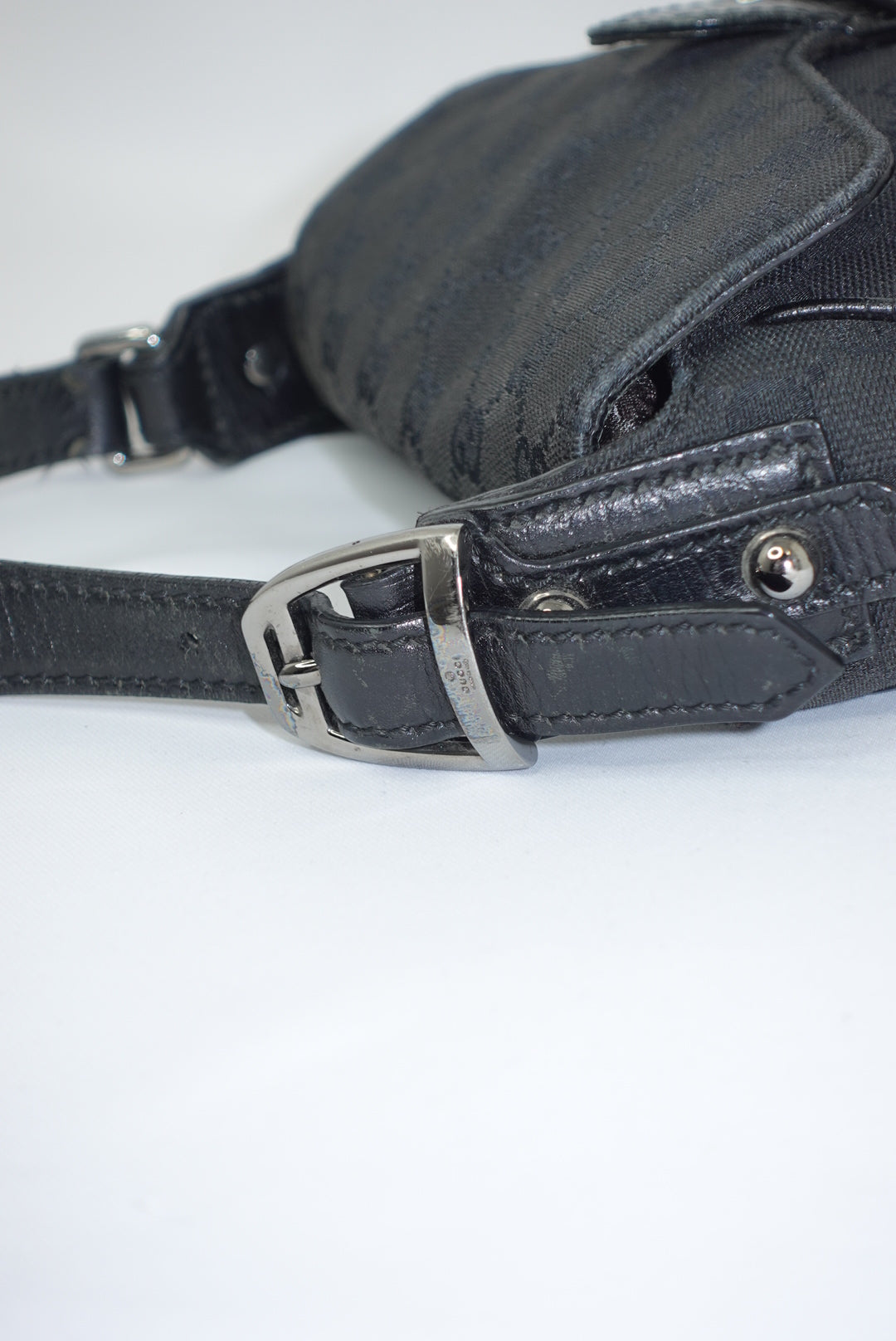 Gucci Horsebit Chain Vintage Black Canvas and Leather Shoulder Bag