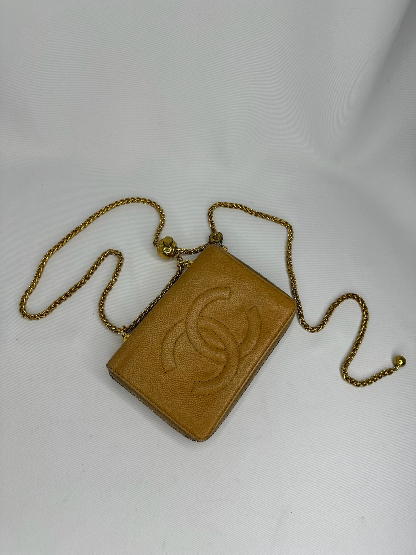 190. Re-Worked Chanel Caramel Beige Medium Zip W.O.C.