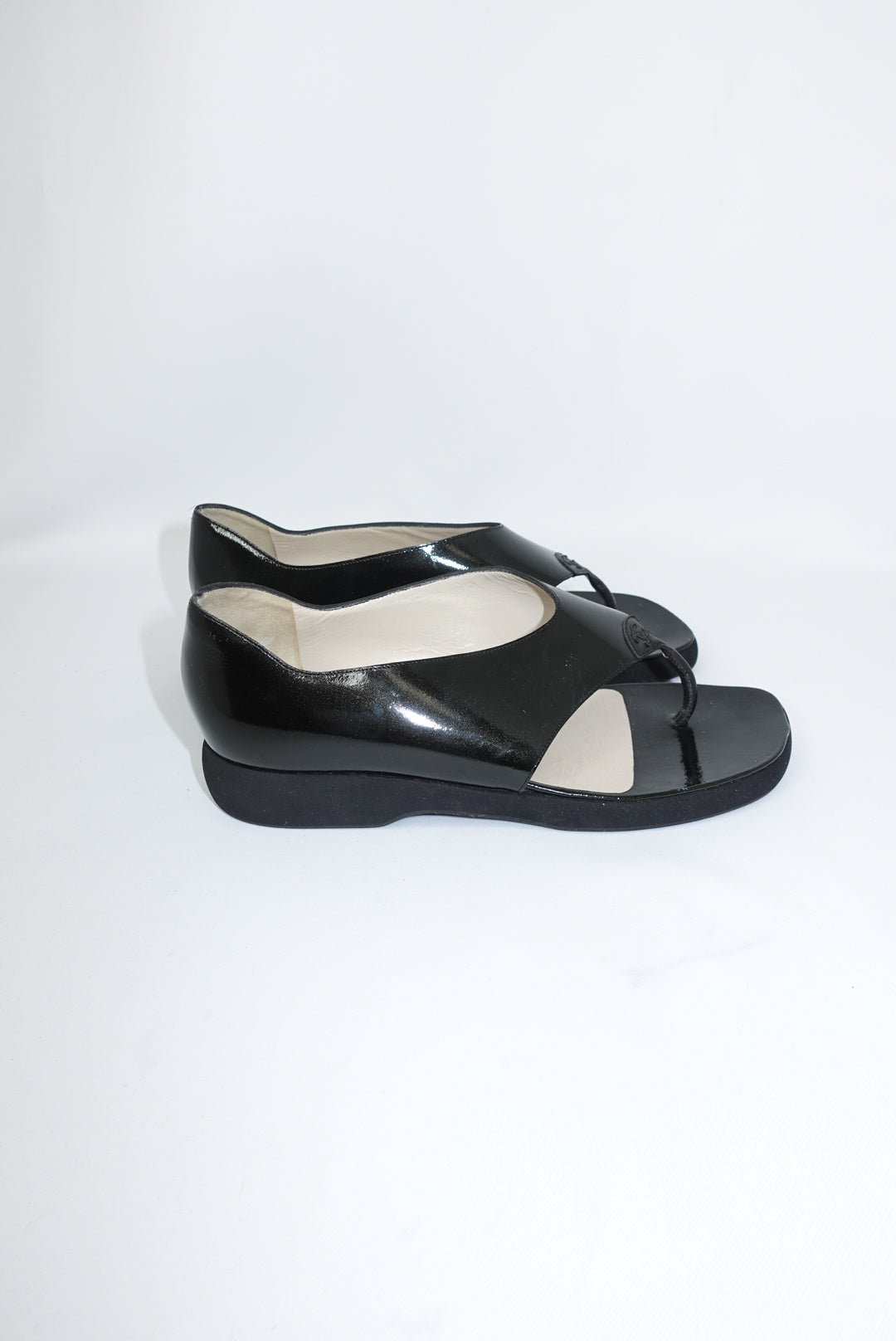Chanel Black Patent Leather Vintage Sandals