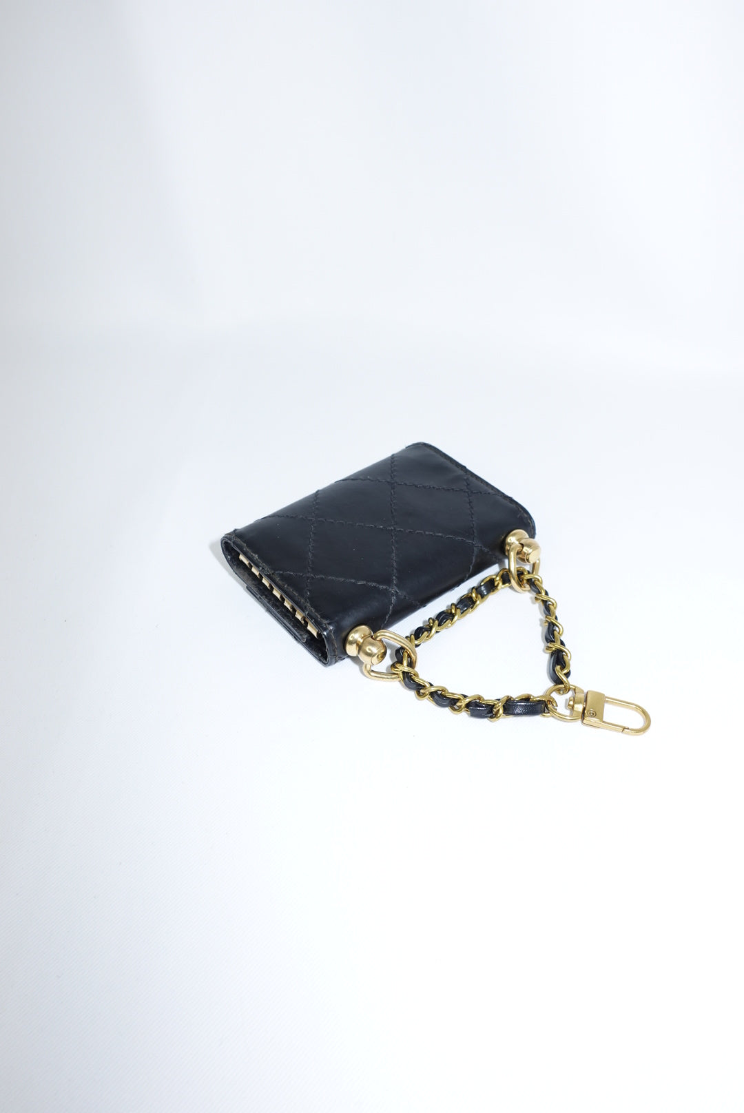 122. Re-Worked Chanel Timeless Mini Keychain Quilted Black Leather W.O.C.