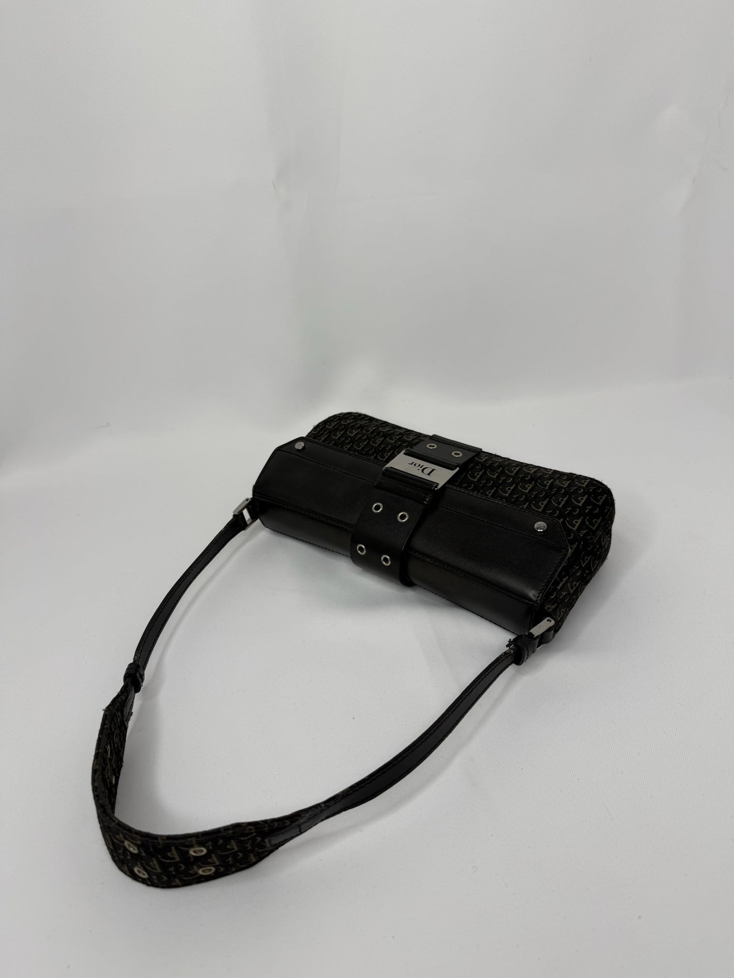 114. Christian Dior Vintage Mini Columbus Black Leather & Canvas Monogram Bag