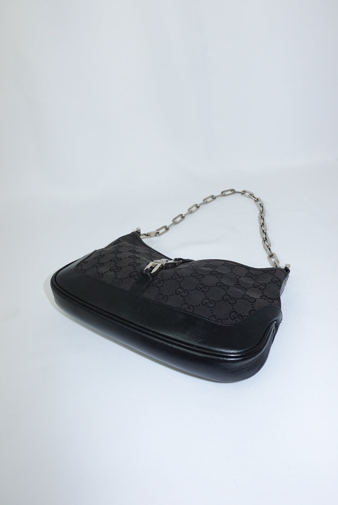 Gucci Mini Jackie Monogram Black Canvas Vintage Shoulder Bag