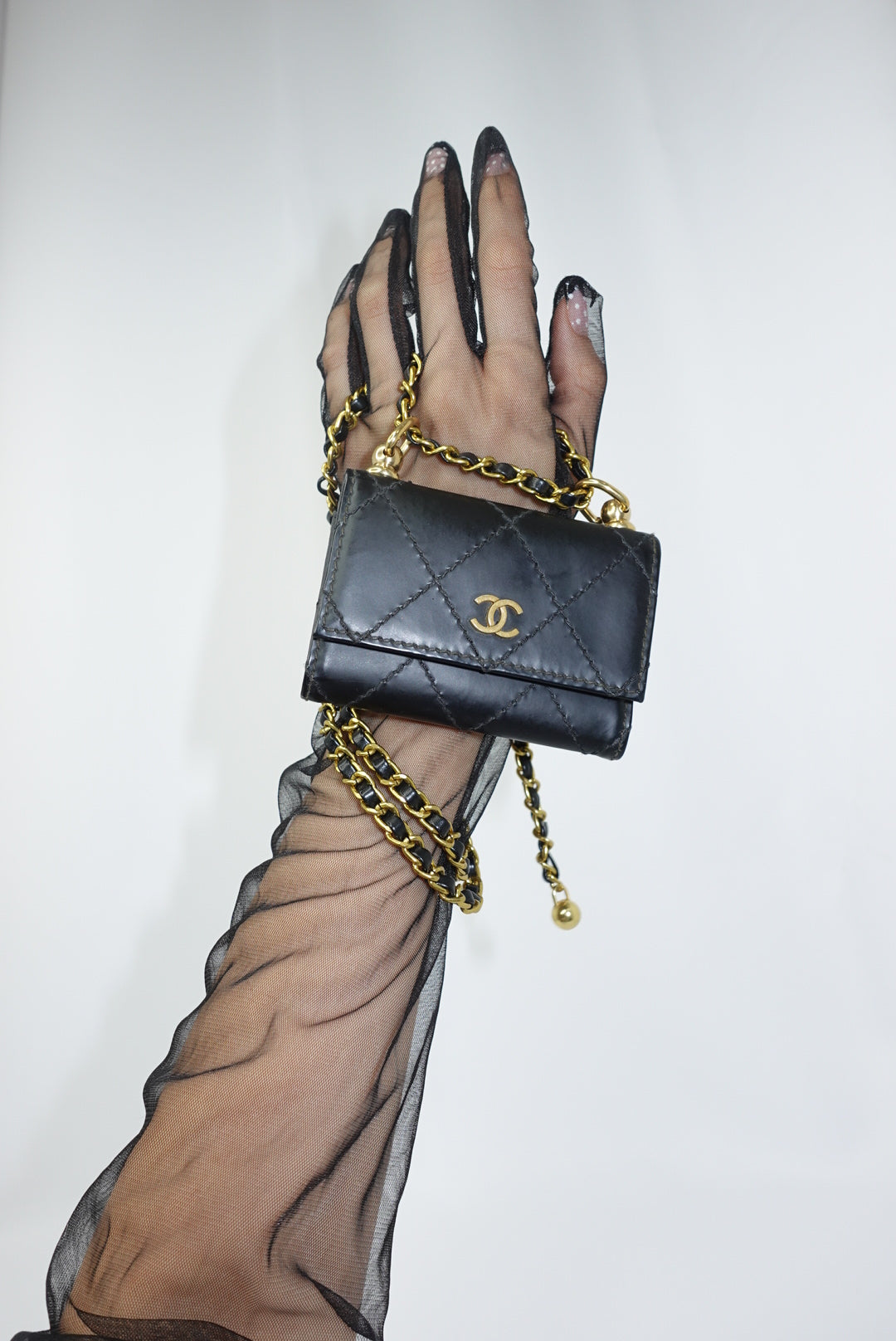 122. Re-Worked Chanel Timeless Mini Keychain Quilted Black Leather W.O.C.