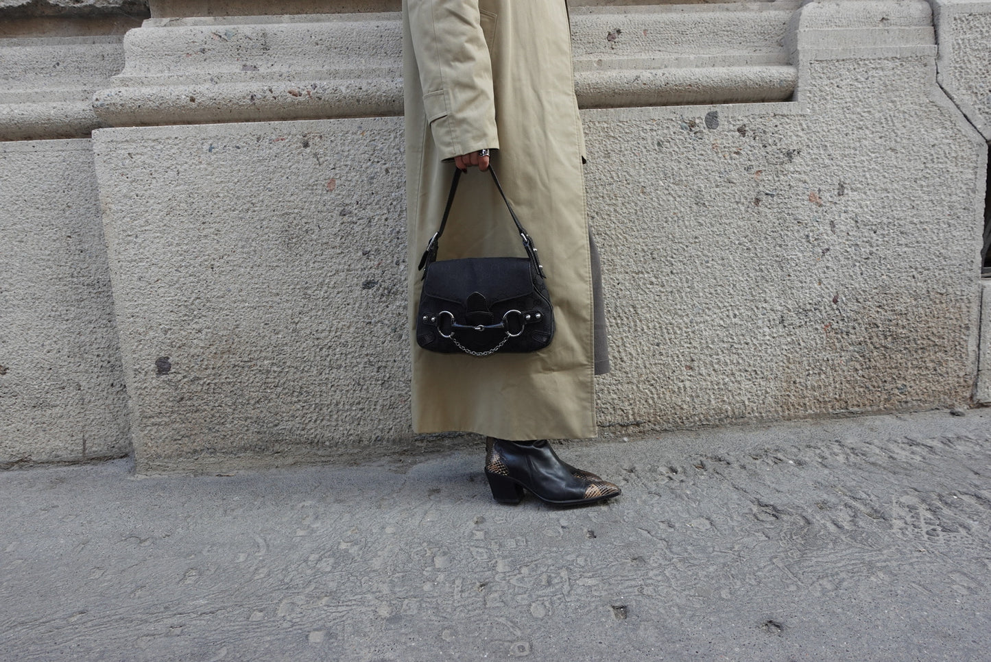 Gucci Horsebit Chain Vintage Black Canvas and Leather Shoulder Bag