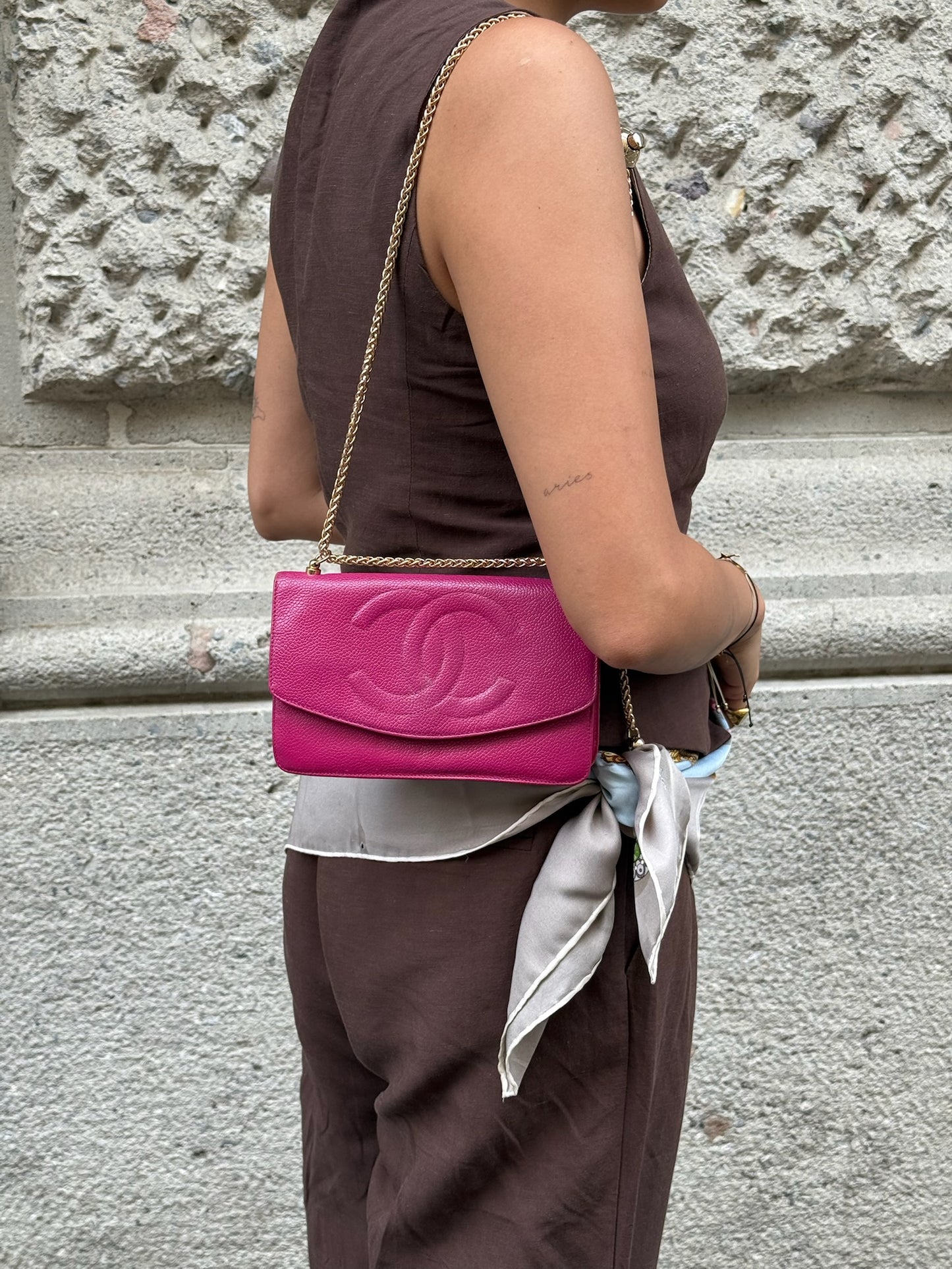 132. Chanel Re-Worked Flap W.O.C. Magenta CC logo