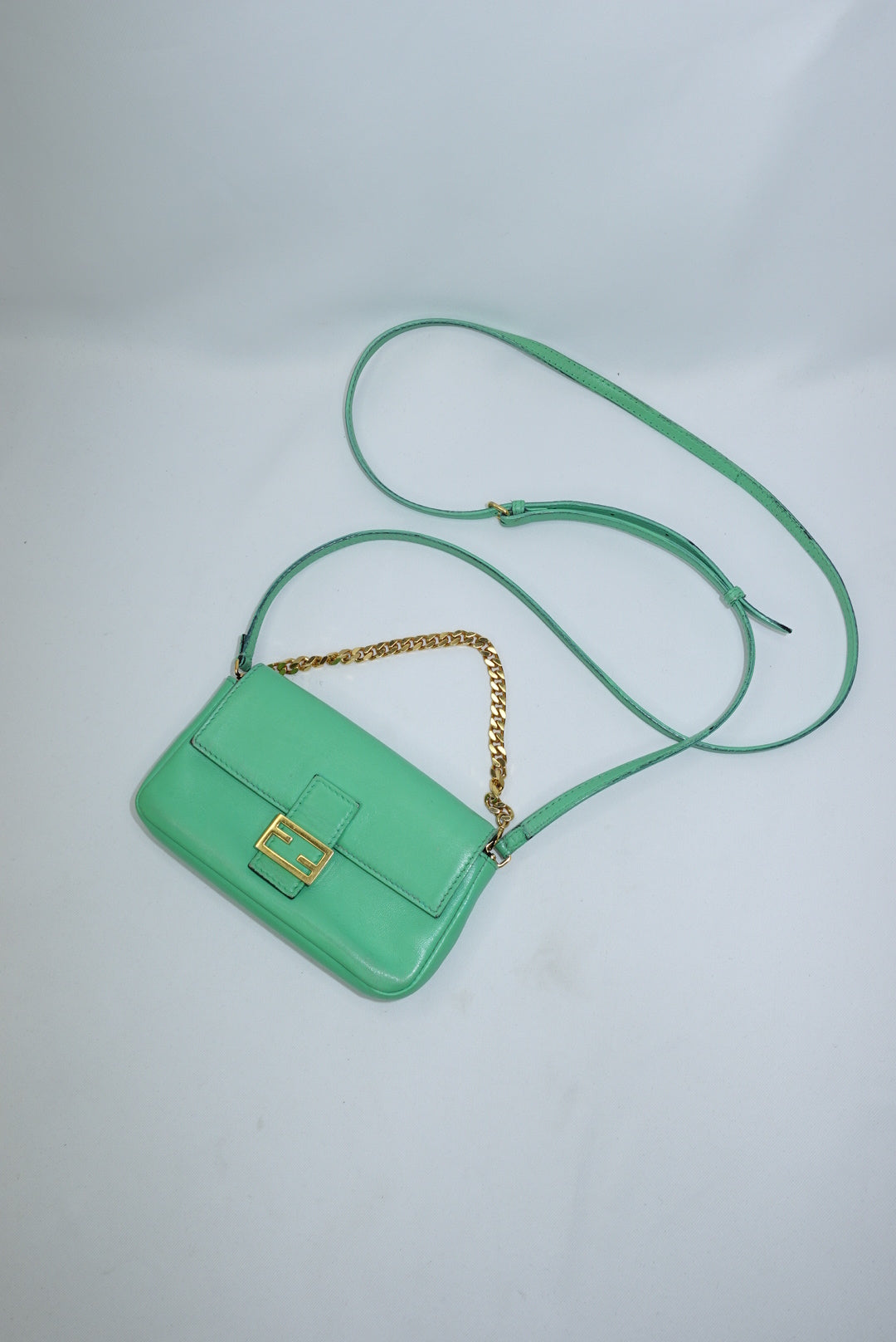 Fendi Neon Green Mini Baguette Crossbody FF Logo