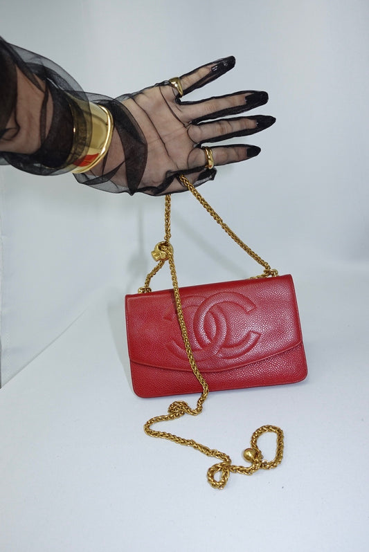 vintage chanel cc logo wallet red calfskin