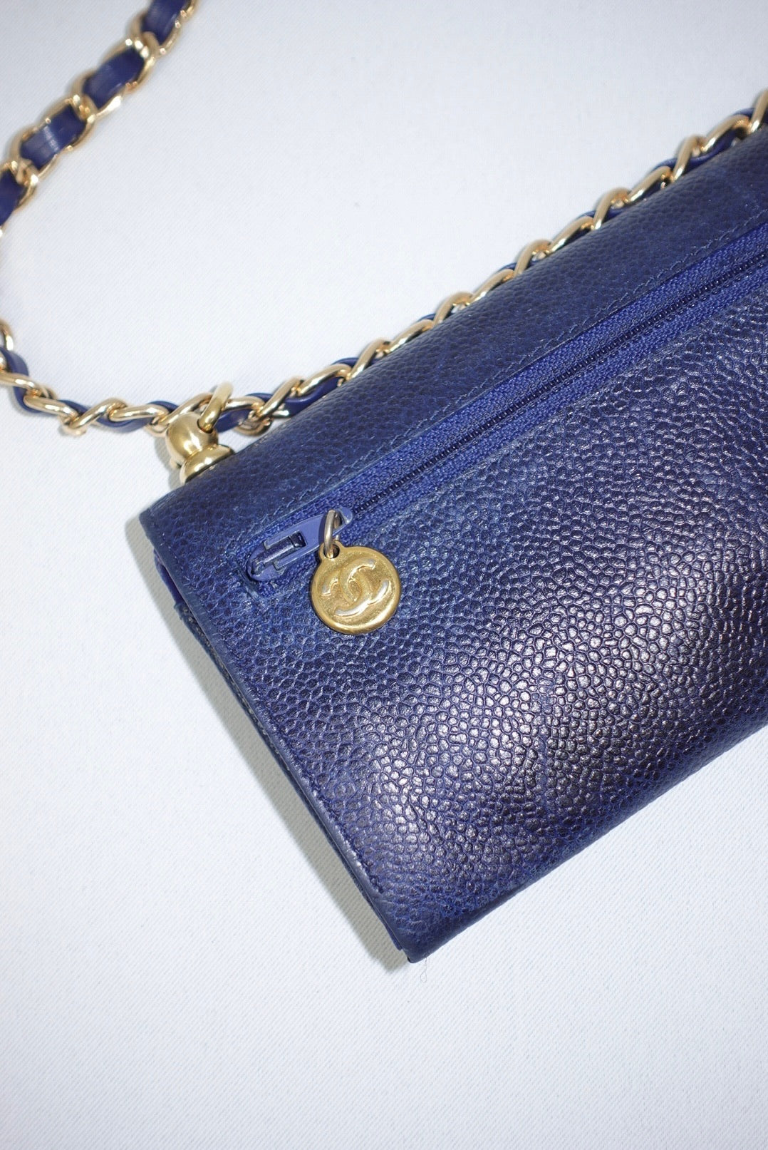018. Chanel Re-Worked Vintage Flap W.O.C. Navy Caviar Leather CC logo