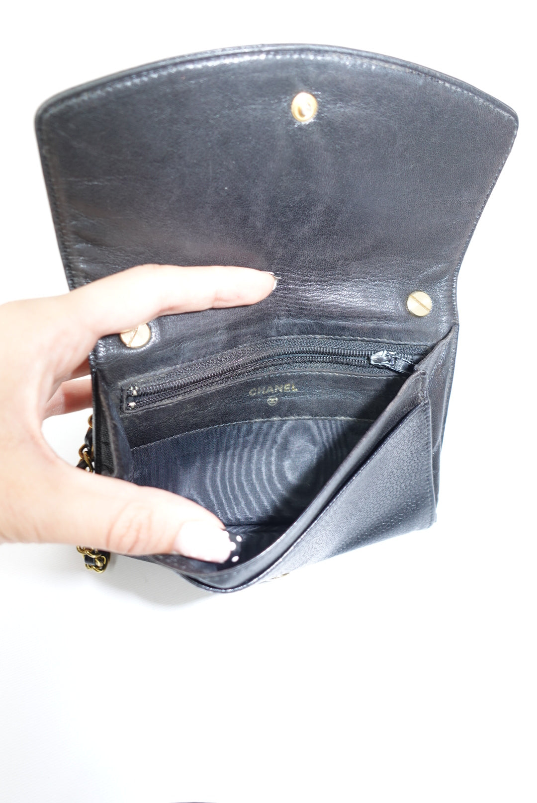 126. Re-Worked Chanel Medium Black Caviar Leather W.O.C.