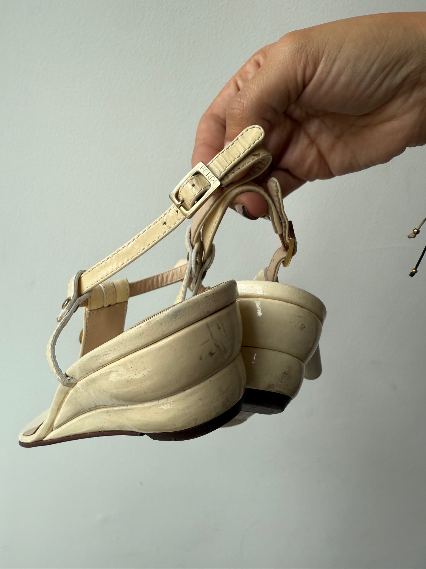 166. Fendi Vintage Wedges Ivory Patent Leather 37
