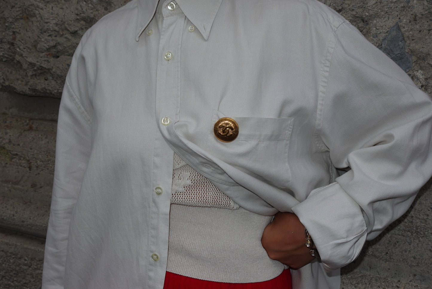 146. Chanel Vintage Clip Gold-Toned Round Logo Brooch