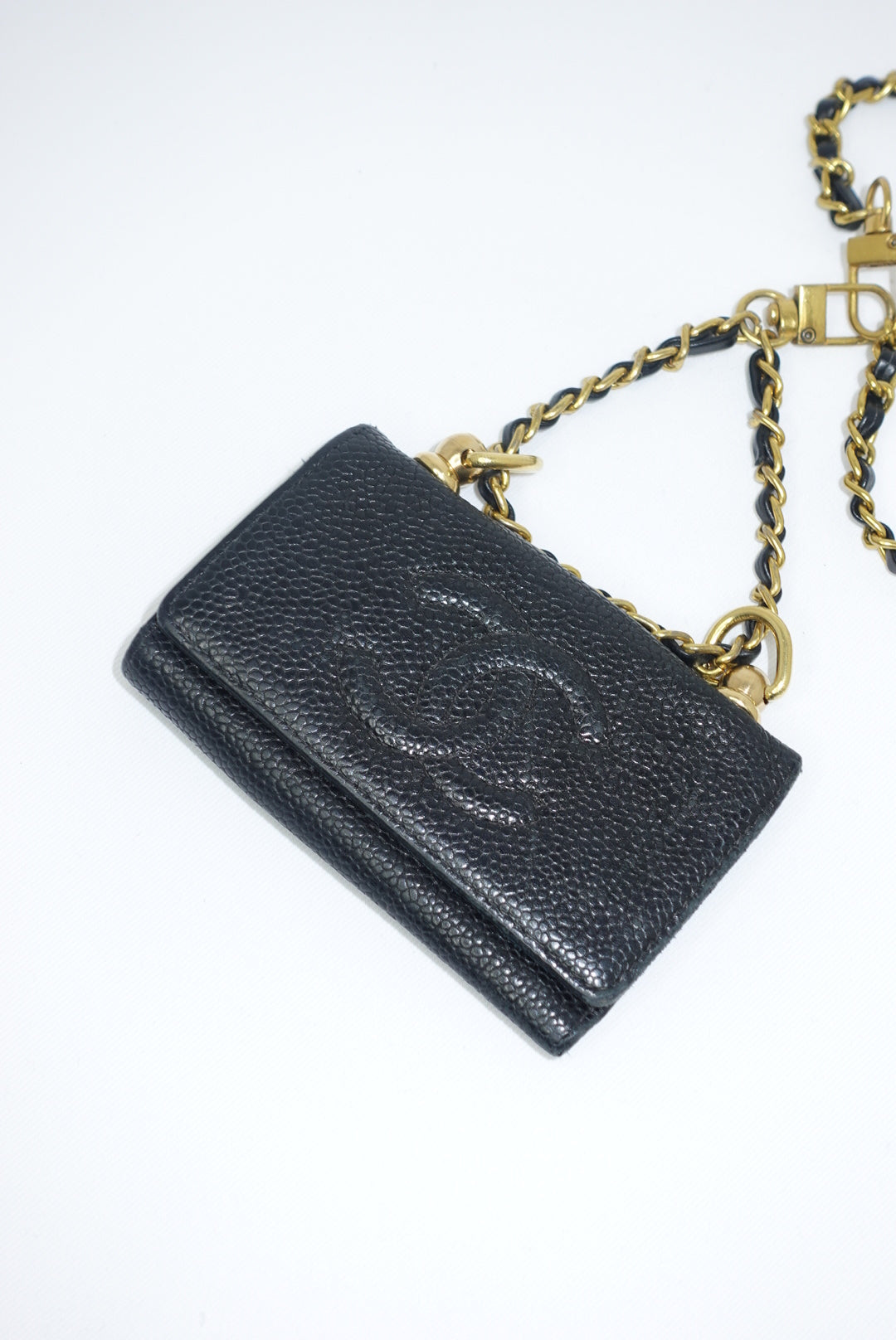123. Re-Worked Chanel Mini Black Keyholder Caviar Leather W.O.C.