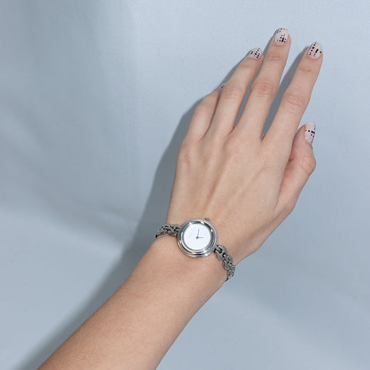 Orologio vintage rotondo con bracciale in argento Gucci Bezel