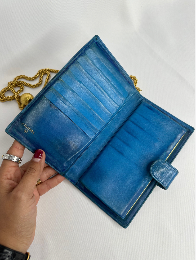 163. Chanel Re-Worked Electric Blue CC Logo Bifold W.O.C.
