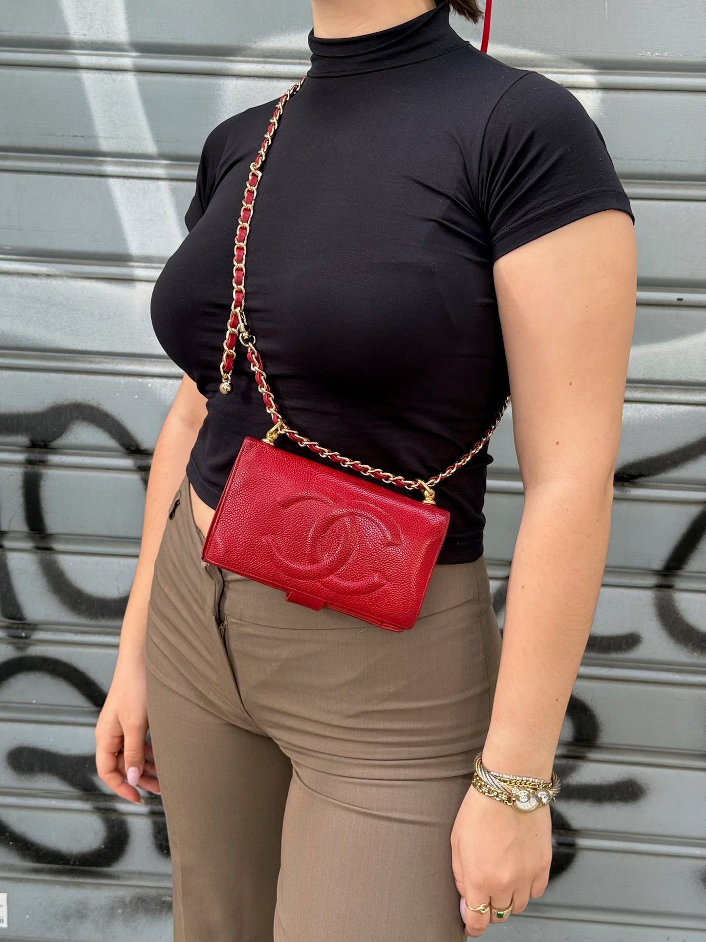 015. Re-Worked Chanel Red Bifold Vintage W.O.C