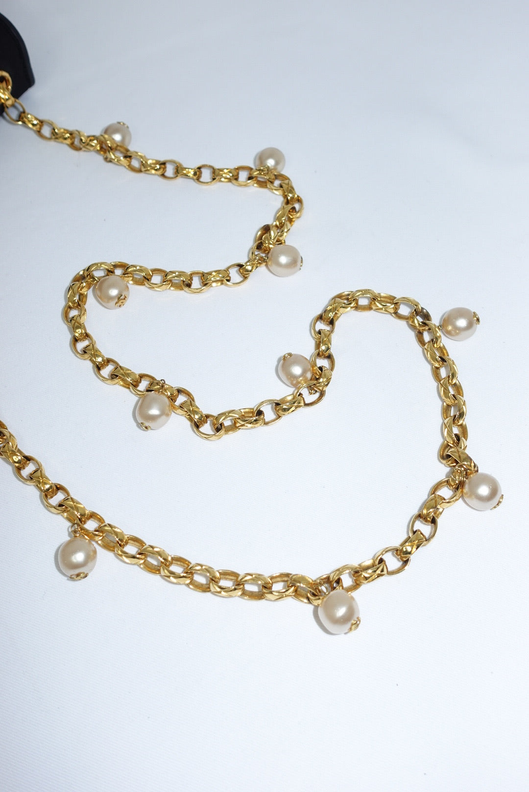 Chanel Vintage Satin Pearl Chain Embroidered CC Logo Bag