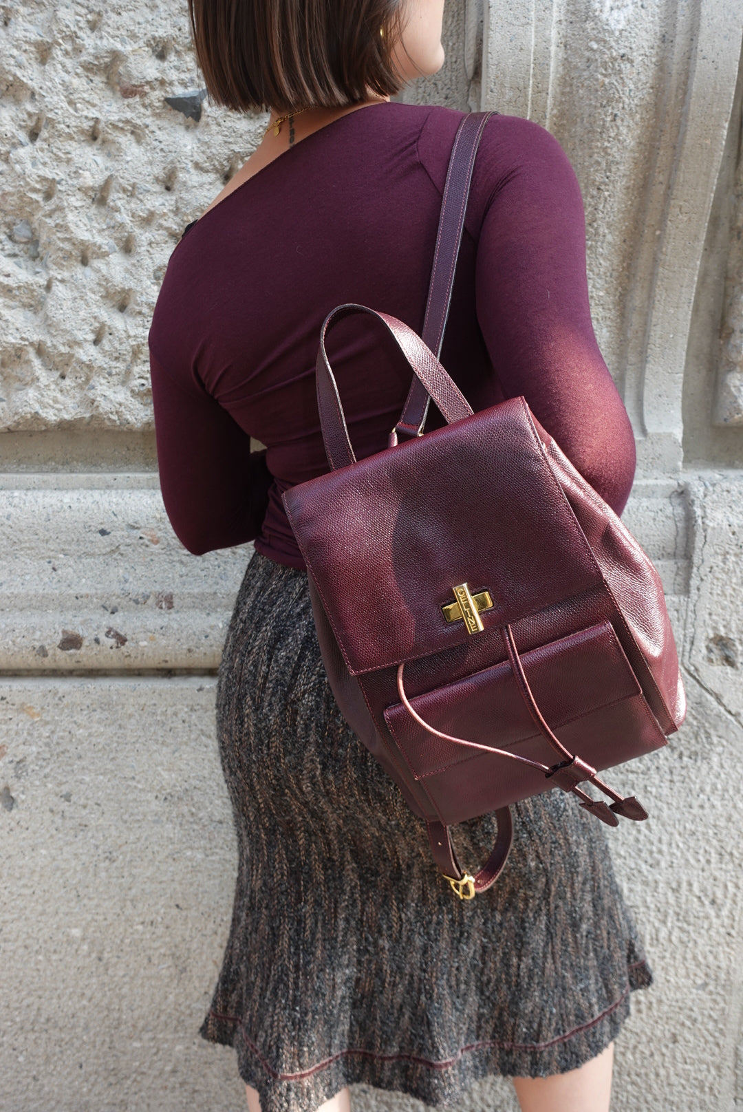 Cèline Vintage Leather Burgundy Backpack