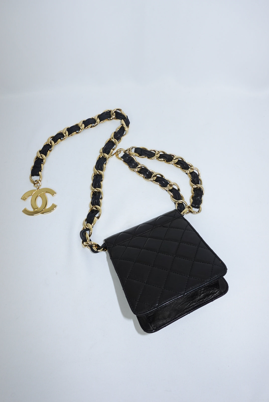 Chanel Vintage Black Timeless Belt Bag CC Logo Chain