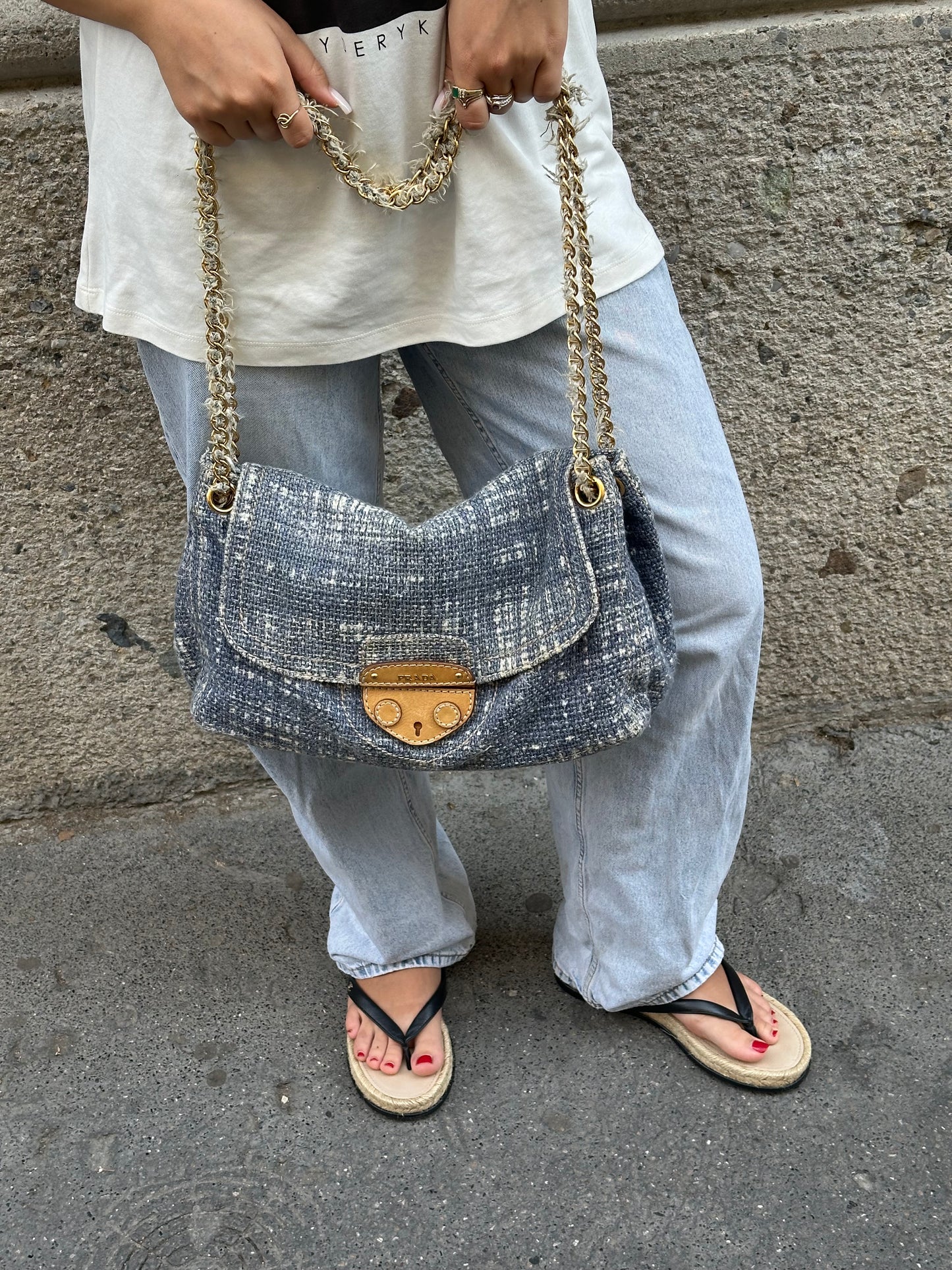 Prada Light Blue Tweed Vintage Bag