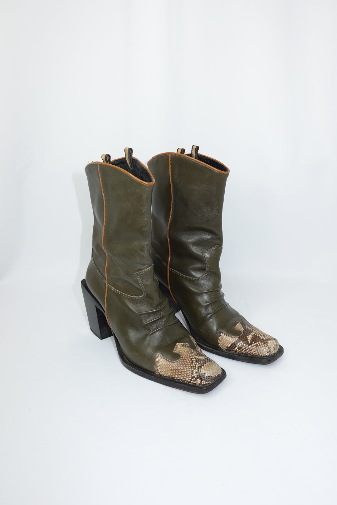 Vintage Khaki and Python Western Boots