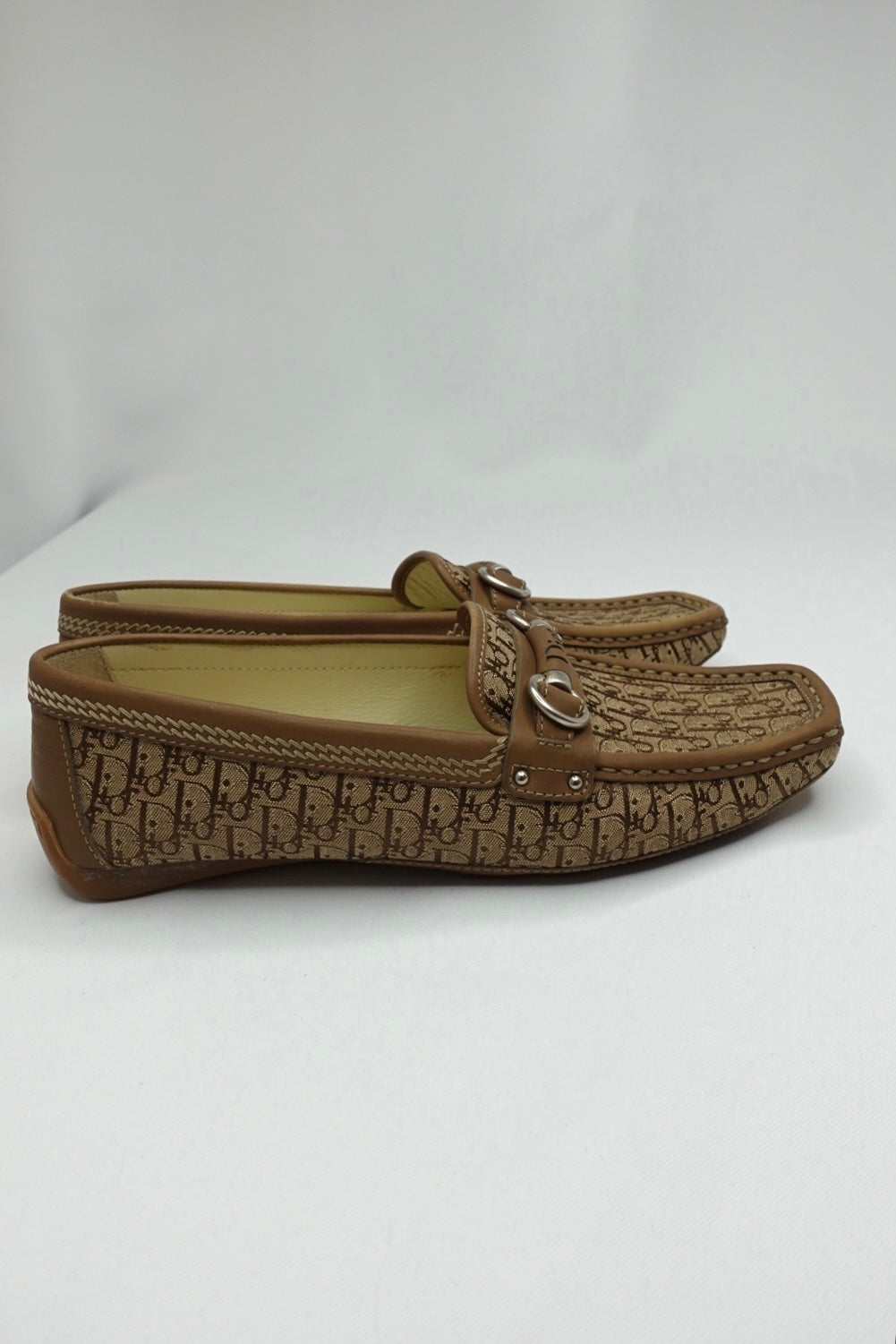 036. Dior Canvas Monogram Loafers Beige 37