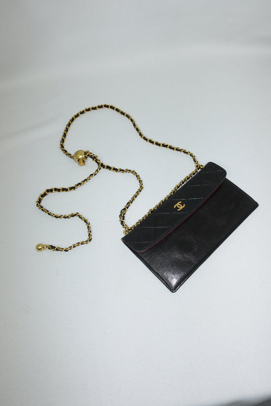 reworked chanel black long flap wallet gold cc