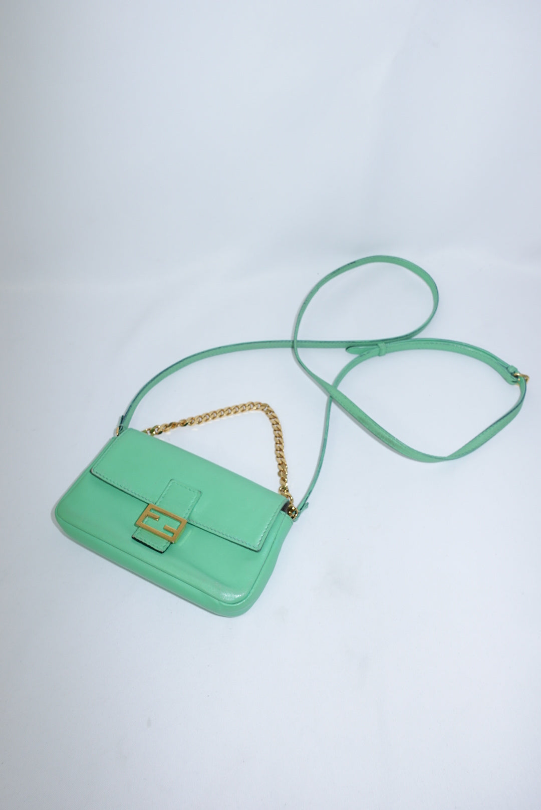 Fendi Neon Green Mini Baguette Crossbody FF Logo
