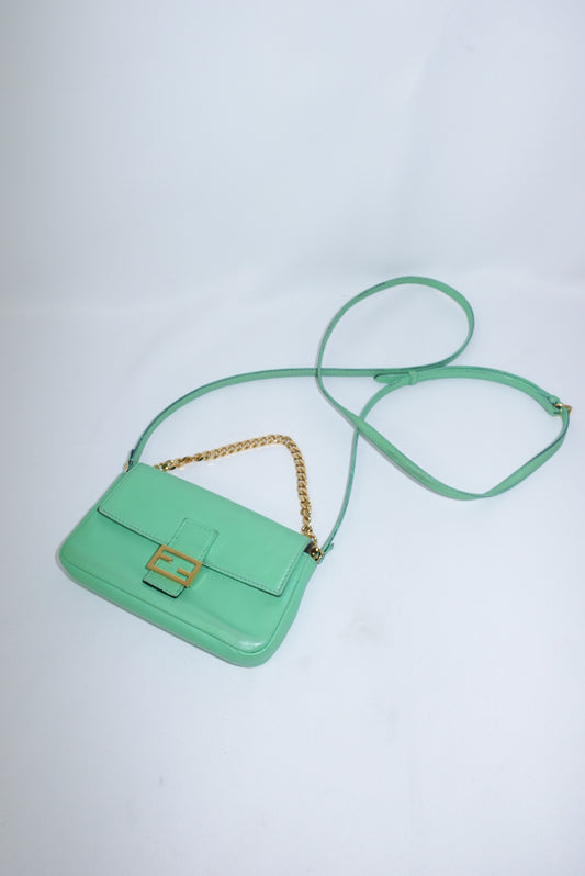 Fendi Neon Green Mini Baguette Crossbody FF Logo