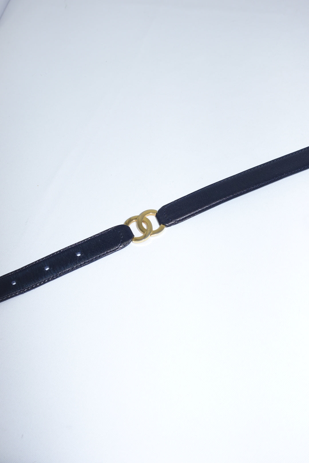 Chanel Navy Blue Leather CC Logo Vintage Belt