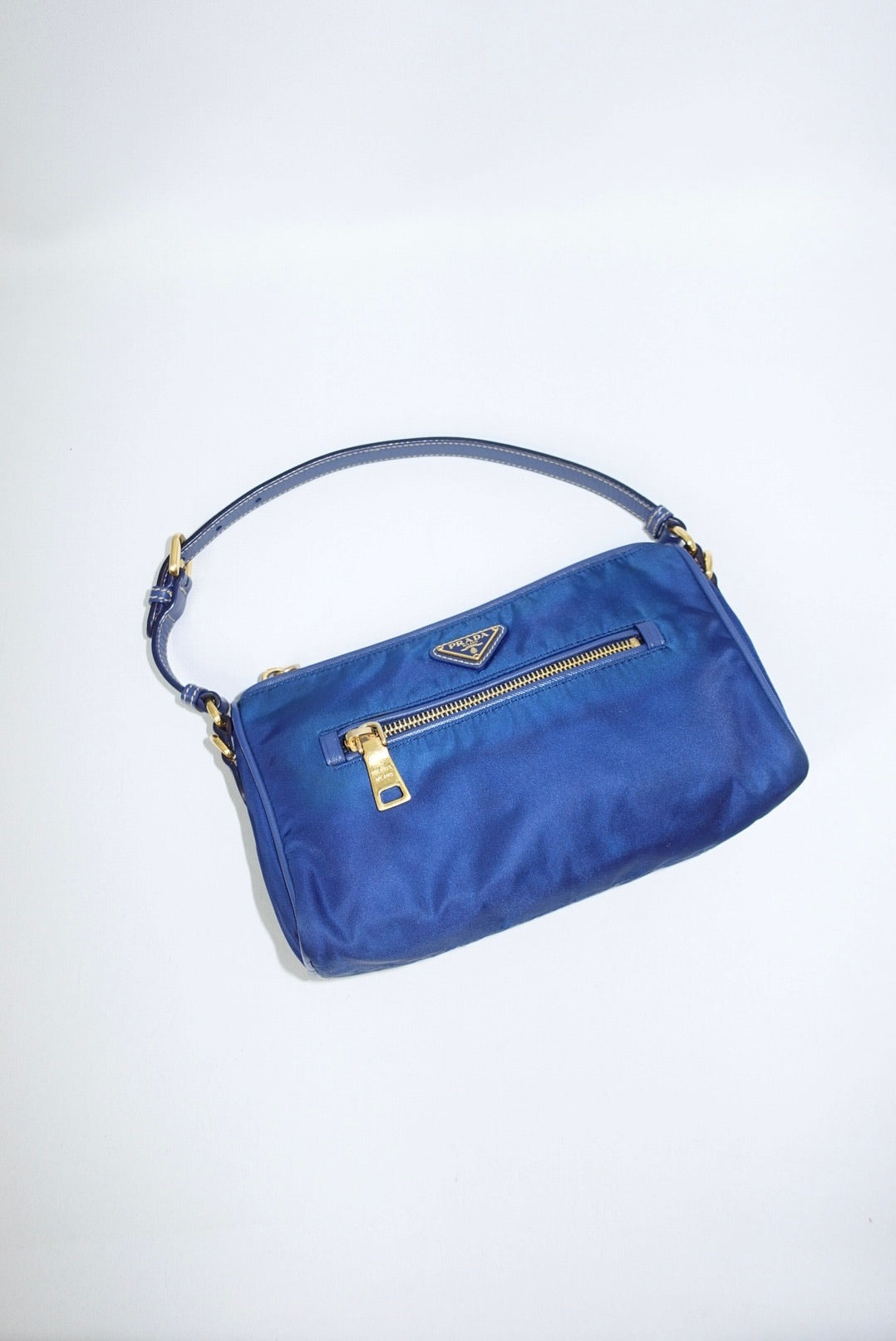Prada Nylon Navy and Gold Shoulder Bag Y2K