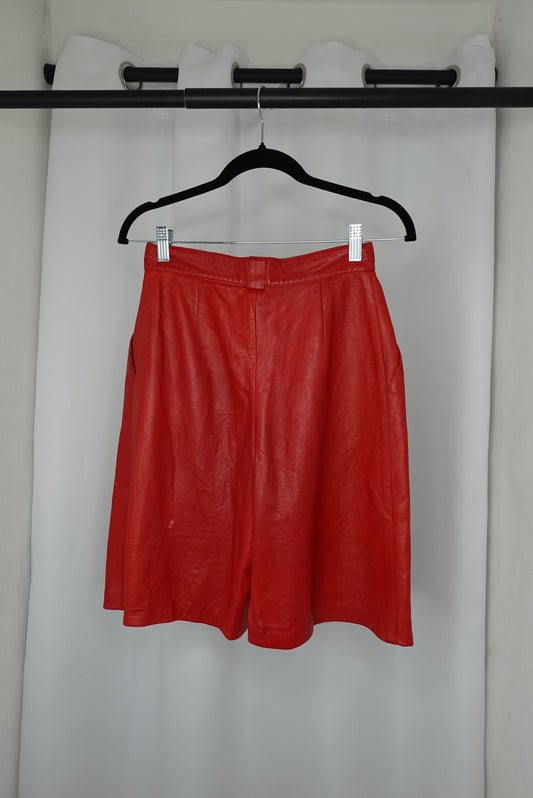 Red Leather Vintage Midi Skirt