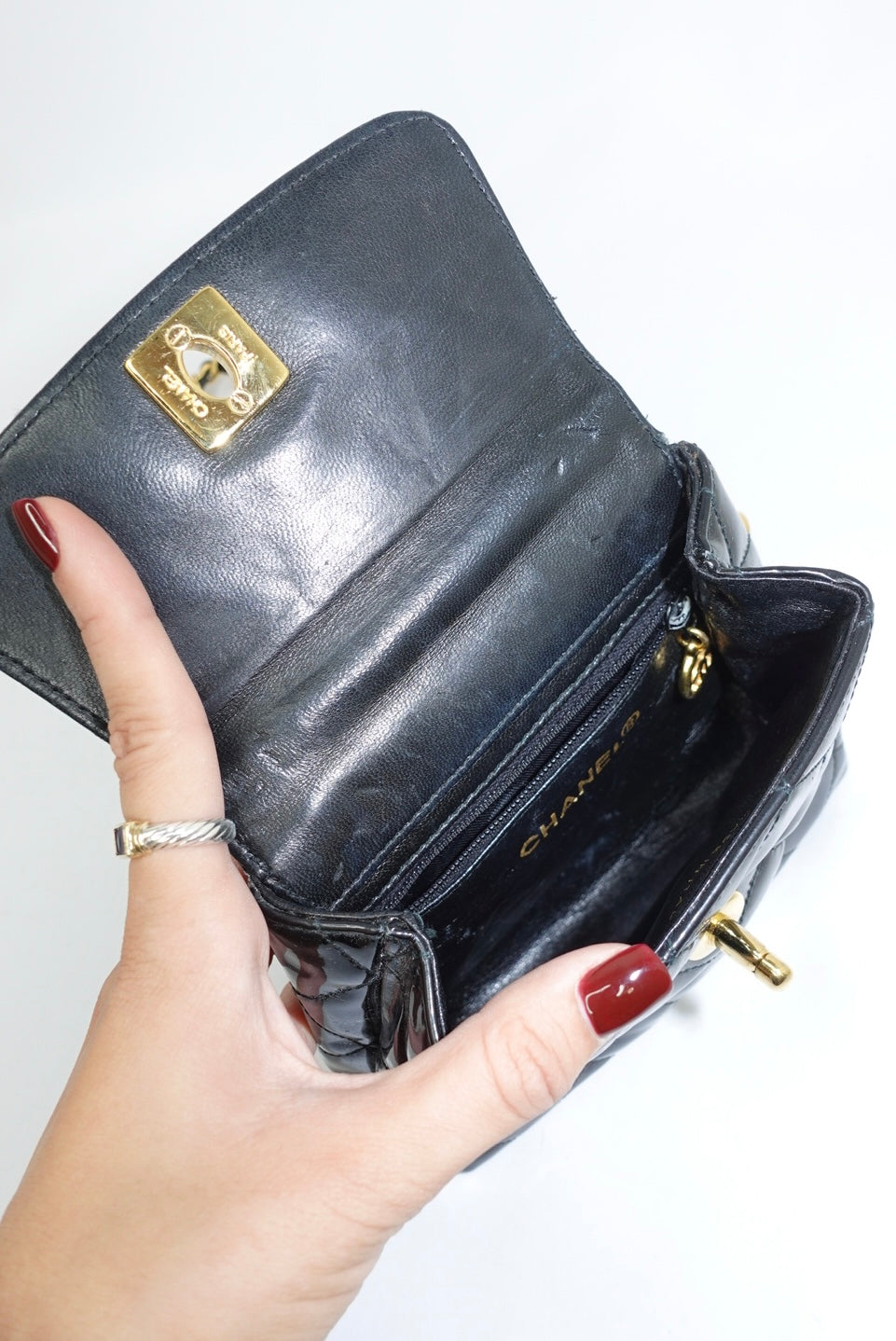 Chanel Vintage Black Patent Leather Timeless Belt Bag CC Logo