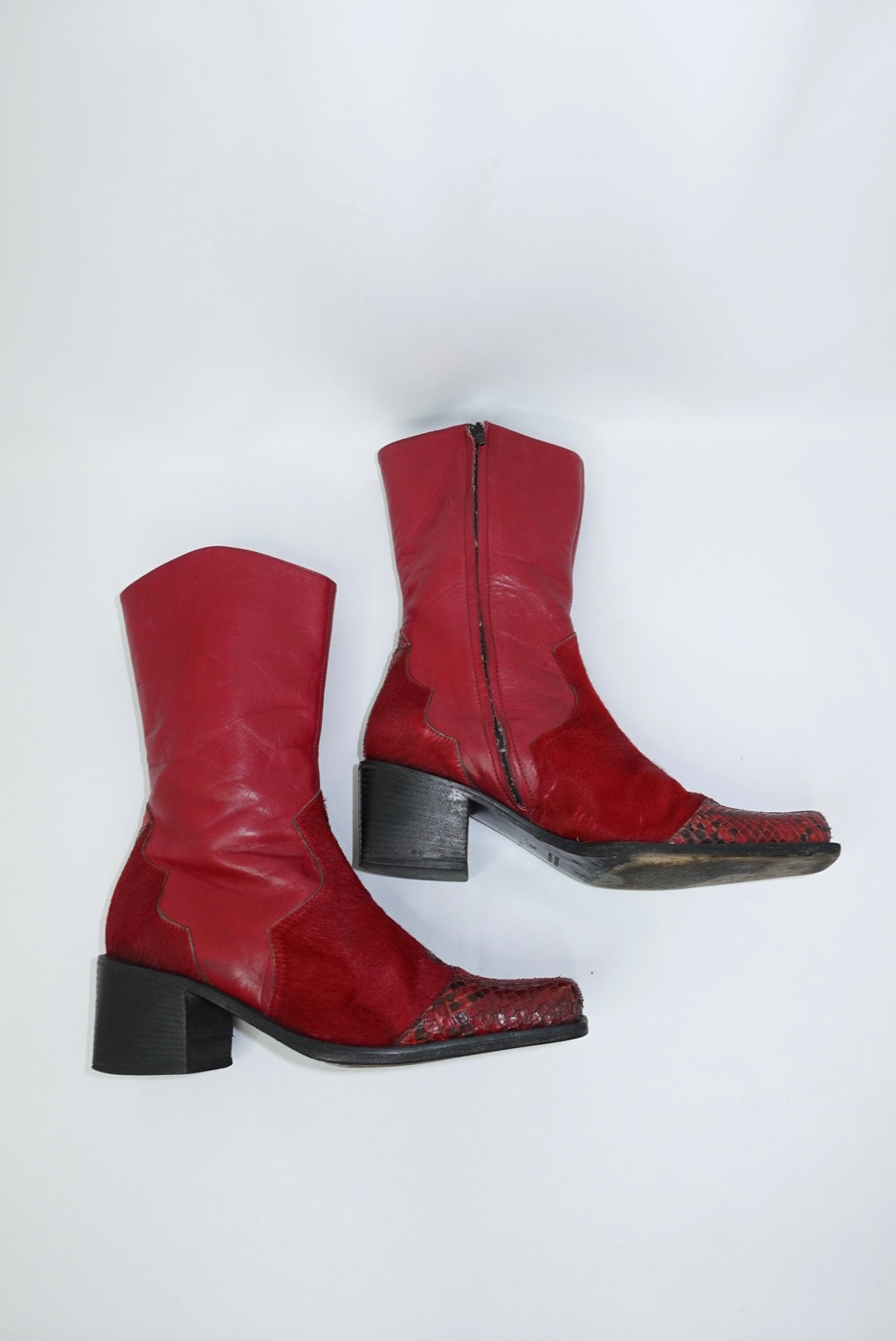Red Leather Python and Ponyhair Western Boots 38