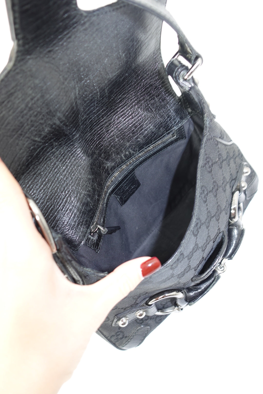 Gucci Horsebit Chain Vintage Black Canvas and Leather Shoulder Bag
