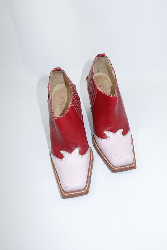 Charro Vintage Western Sabot Pink and Red Boots 36