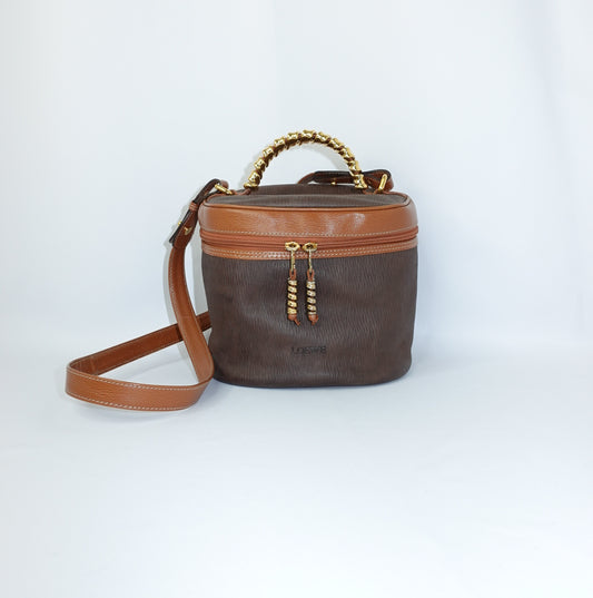Loewe Brown Bucket w/ strap & gold toned hardware