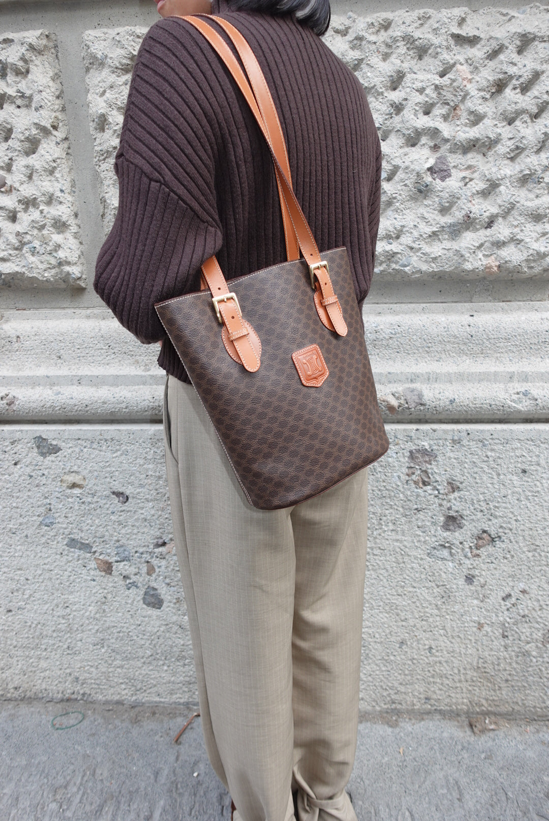 Celine Monogram Canvas and Leather Brown Vintage Bucket Bag