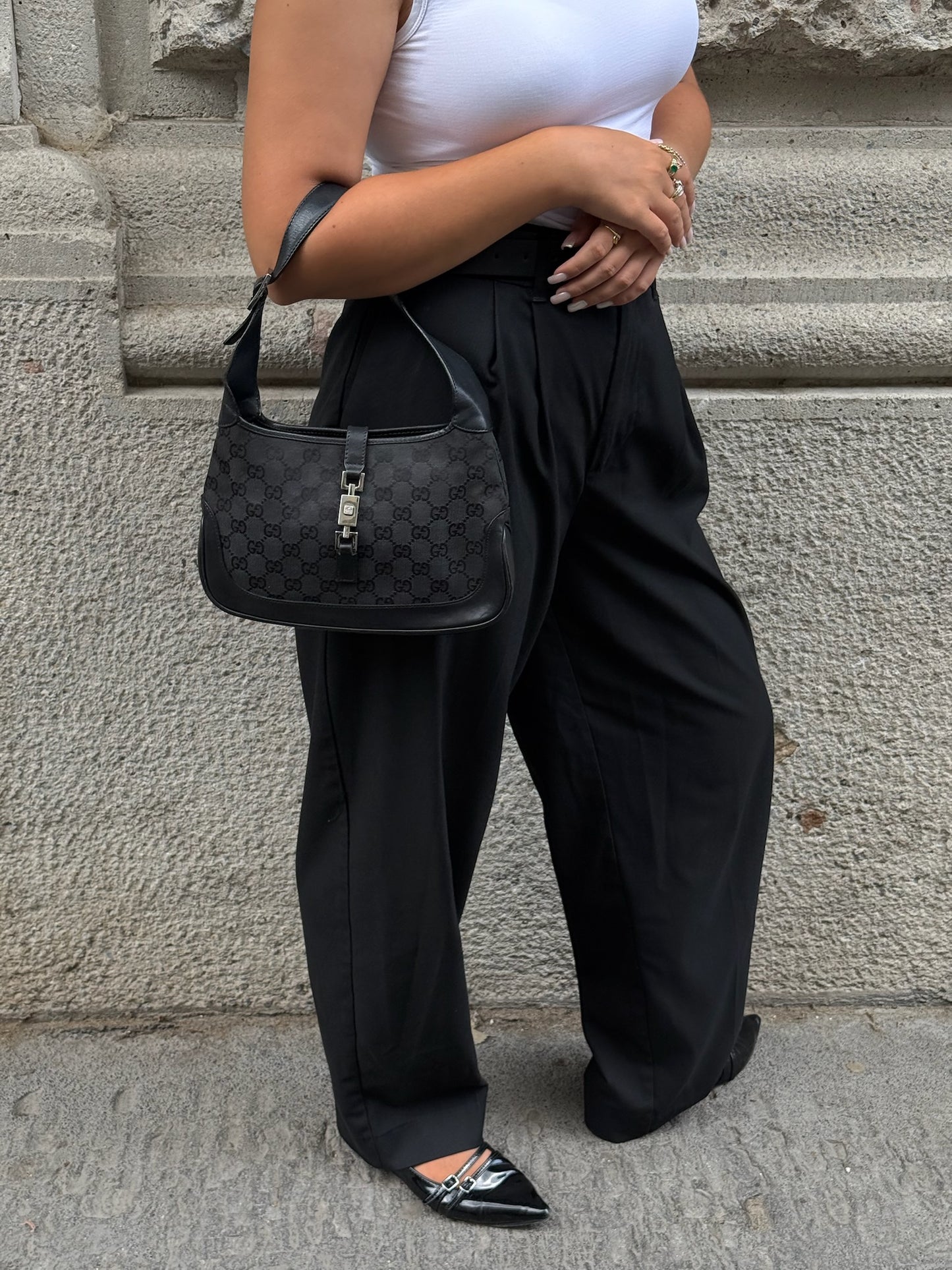 105. Gucci Mini Jackie Black Canvas Vintage Shoulder Bag